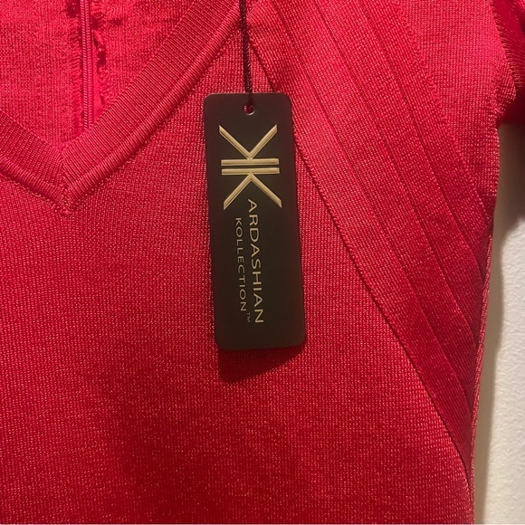 2/$50 Kardashian Kollection Red Knit Bodycon Dress XS NEW NWT - Picture 4 of 8